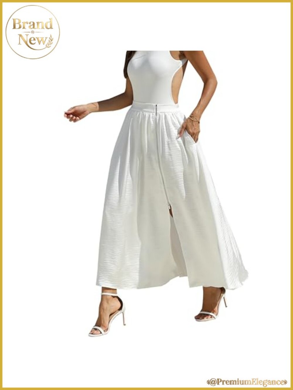 MOLABYZ Womens Satin Flowy A-Line Zip Slit Wrap Maxi Skirt with Pockets